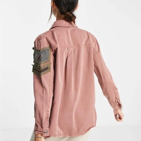 Free People Beaded Embroidered Military Inspired Utility Jacket SZ L - Picture 4 of 8